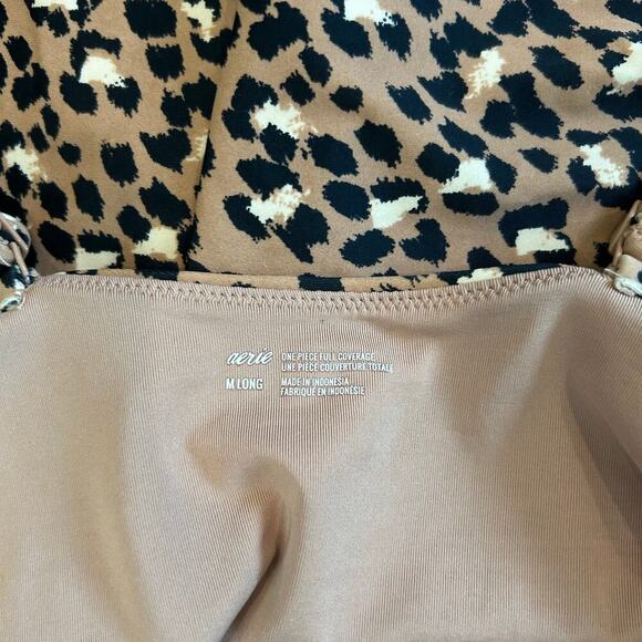 NWT Aerie Leopard Full Coverage One Piece Swimsuit Raw Sienna Swim Beach M Long - Picture 5 of 6